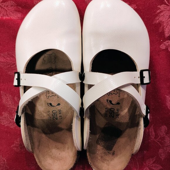 Birkenstock Shoes - White Colored Berkies Clog Style Criss Cross Straps (250), Gently Used!